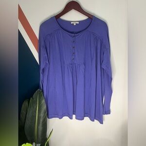Easel Boutique Blue Henley Long Sleeve Blouse